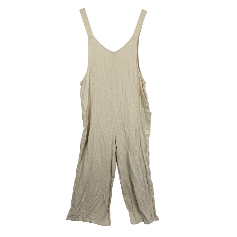 Hunter & Brown Jumpsuit Womens Small Linen Blend Wide Leg Pockets Beige Boho